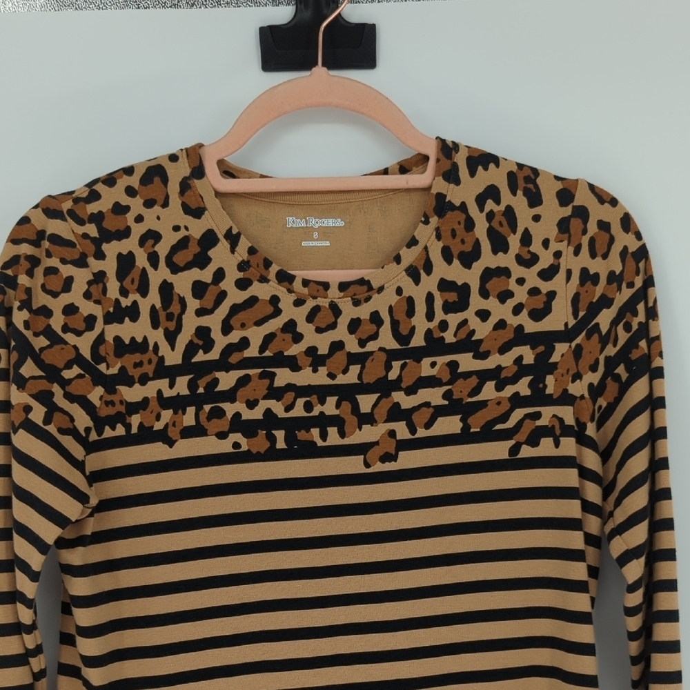 01548 Kim Rogers Striped Animal Print Top Brown Size Small coastalcore preppy - Picture 3 of 5